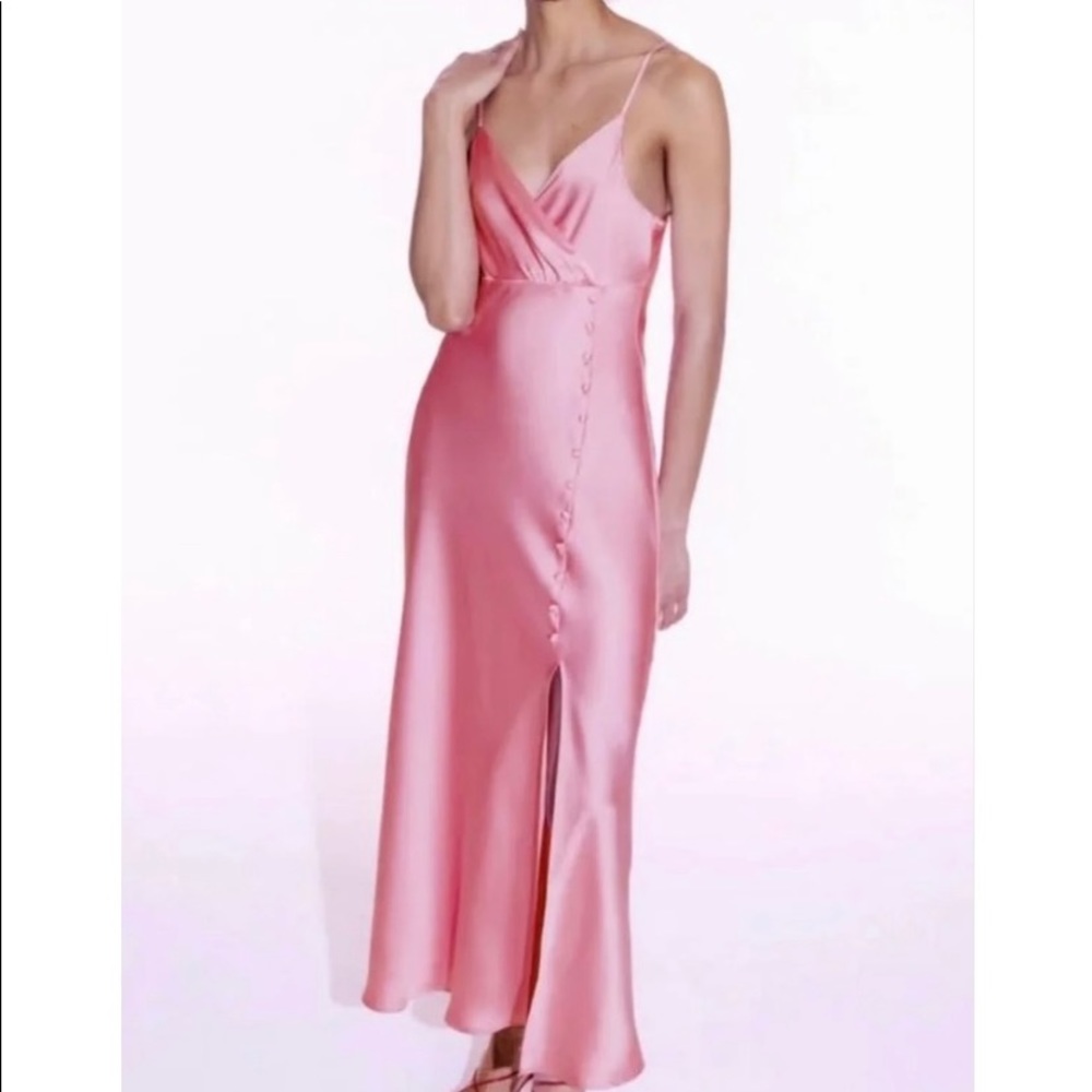 Zara satin effect midi dress bubblegum